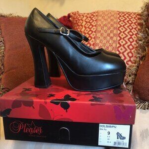 Pleaser Vintage  Mary Janes  US Size 9 Black Faux Leather New In Box